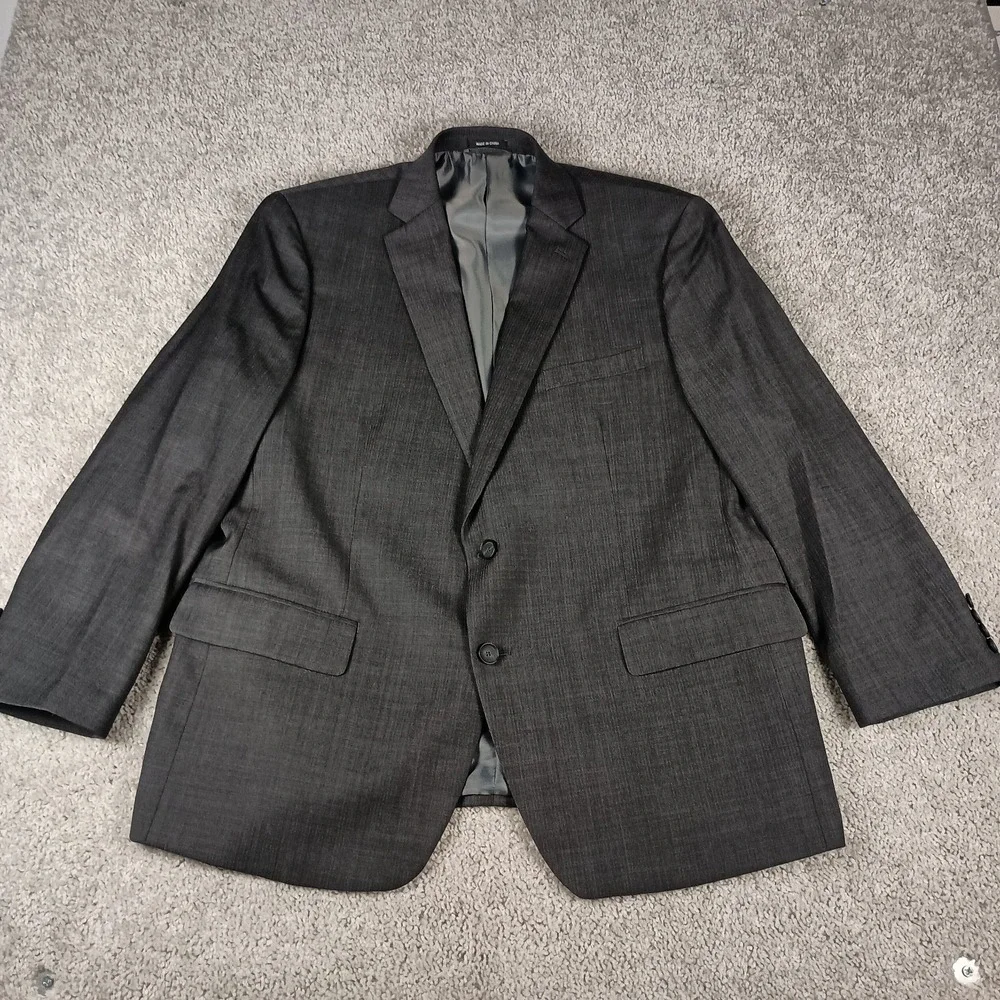 Claiborne 44R 42x30 Mens Suit Grey Herringbone‎ Wool Blend Modern Fit Stretch
